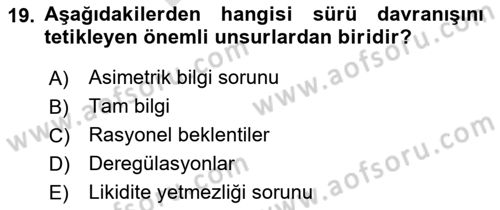 Para Politikası Dersi 2024 - 2025 Yılı (Final) Dönem Sonu Sınav Soruları 19. Soru