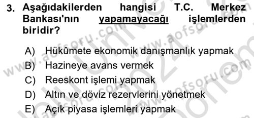 Para Politikası Dersi 2024 - 2025 Yılı (Final) Dönem Sonu Sınav Soruları 3. Soru