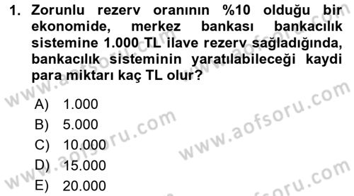 Para Politikası Dersi 2024 - 2025 Yılı Yaz Okulu Sınav Soruları 1. Soru
