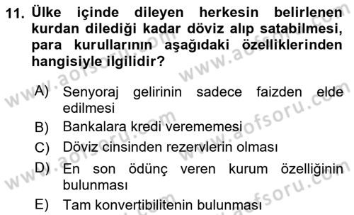 Para Politikası Dersi 2024 - 2025 Yılı Yaz Okulu Sınav Soruları 11. Soru