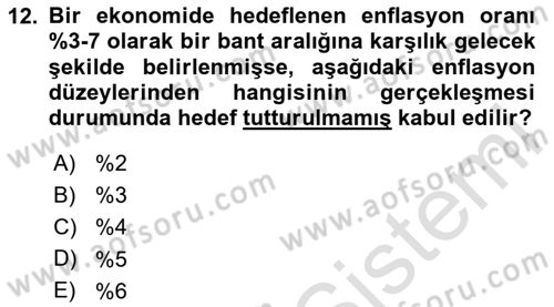 Para Politikası Dersi 2024 - 2025 Yılı Yaz Okulu Sınav Soruları 12. Soru