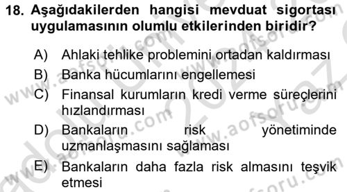 Para Politikası Dersi 2024 - 2025 Yılı Yaz Okulu Sınav Soruları 18. Soru