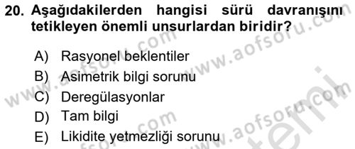Para Politikası Dersi 2024 - 2025 Yılı Yaz Okulu Sınav Soruları 20. Soru