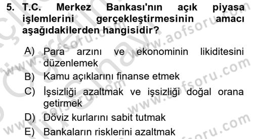 Para Politikası Dersi 2024 - 2025 Yılı Yaz Okulu Sınav Soruları 5. Soru