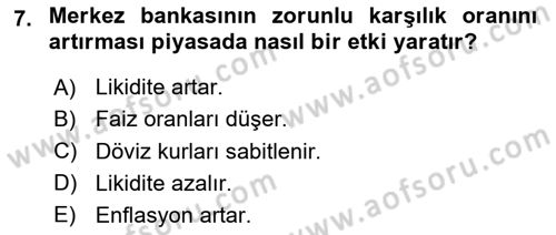 Para Politikası Dersi 2024 - 2025 Yılı Yaz Okulu Sınav Soruları 7. Soru