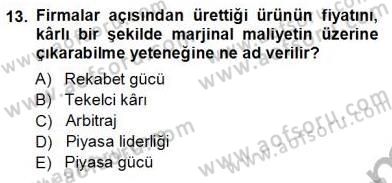 Sanayi Ekonomisi Dersi 2012 - 2013 Yılı (Vize) Ara Sınav Soruları 13. Soru