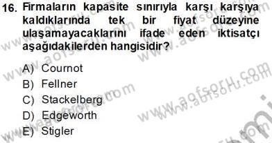 Sanayi Ekonomisi Dersi 2013 - 2014 Yılı Tek Ders Sınav Soruları 16. Soru