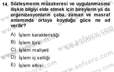 Sanayi Ekonomisi Dersi 2014 - 2015 Yılı (Vize) Ara Sınav Soruları 14. Soru