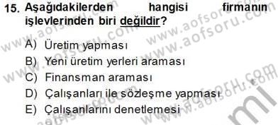 Sanayi Ekonomisi Dersi 2014 - 2015 Yılı (Vize) Ara Sınav Soruları 15. Soru