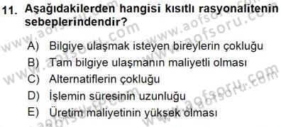 Sanayi Ekonomisi Dersi 2015 - 2016 Yılı (Vize) Ara Sınav Soruları 11. Soru