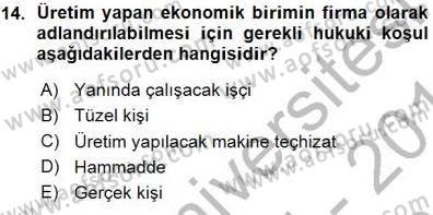 Sanayi Ekonomisi Dersi 2015 - 2016 Yılı (Vize) Ara Sınav Soruları 14. Soru