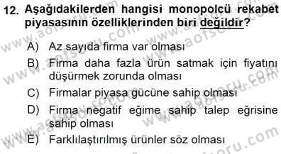 Sanayi Ekonomisi Dersi 2015 - 2016 Yılı (Final) Dönem Sonu Sınav Soruları 12. Soru