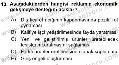 Sanayi Ekonomisi Dersi 2015 - 2016 Yılı (Final) Dönem Sonu Sınav Soruları 13. Soru