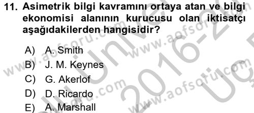 Sanayi Ekonomisi Dersi 2016 - 2017 Yılı 3 Ders Sınav Soruları 11. Soru