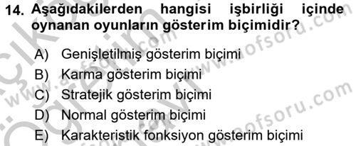 Sanayi Ekonomisi Dersi 2016 - 2017 Yılı 3 Ders Sınav Soruları 14. Soru