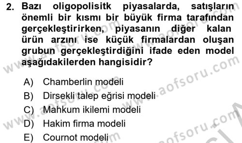 Sanayi Ekonomisi Dersi 2016 - 2017 Yılı 3 Ders Sınav Soruları 2. Soru