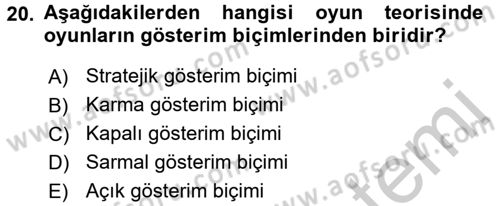 Sanayi Ekonomisi Dersi 2016 - 2017 Yılı 3 Ders Sınav Soruları 20. Soru