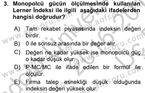 Sanayi Ekonomisi Dersi 2016 - 2017 Yılı 3 Ders Sınav Soruları 3. Soru