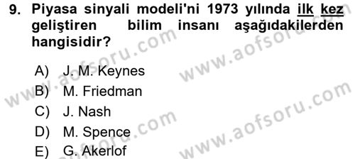 Sanayi Ekonomisi Dersi 2016 - 2017 Yılı 3 Ders Sınav Soruları 9. Soru