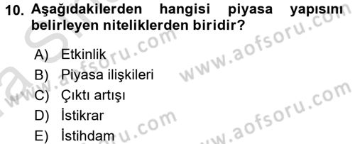 Sanayi Ekonomisi Dersi 2016 - 2017 Yılı (Vize) Ara Sınav Soruları 10. Soru