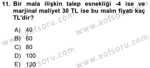 Sanayi Ekonomisi Dersi 2016 - 2017 Yılı (Vize) Ara Sınav Soruları 11. Soru