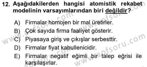 Sanayi Ekonomisi Dersi 2016 - 2017 Yılı (Vize) Ara Sınav Soruları 12. Soru
