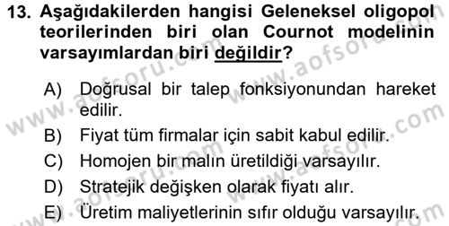 Sanayi Ekonomisi Dersi 2016 - 2017 Yılı (Vize) Ara Sınav Soruları 13. Soru