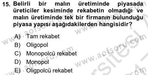 Sanayi Ekonomisi Dersi 2016 - 2017 Yılı (Vize) Ara Sınav Soruları 15. Soru