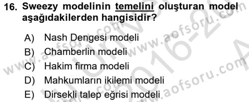 Sanayi Ekonomisi Dersi 2016 - 2017 Yılı (Vize) Ara Sınav Soruları 16. Soru