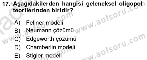 Sanayi Ekonomisi Dersi 2016 - 2017 Yılı (Vize) Ara Sınav Soruları 17. Soru