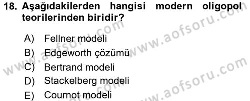 Sanayi Ekonomisi Dersi 2016 - 2017 Yılı (Vize) Ara Sınav Soruları 18. Soru