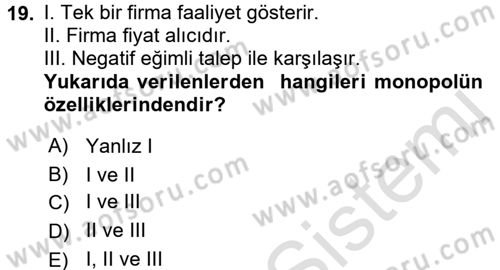 Sanayi Ekonomisi Dersi 2016 - 2017 Yılı (Vize) Ara Sınav Soruları 19. Soru