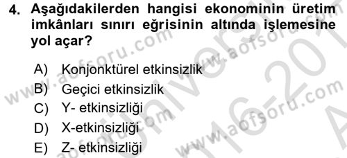 Sanayi Ekonomisi Dersi 2016 - 2017 Yılı (Vize) Ara Sınav Soruları 4. Soru