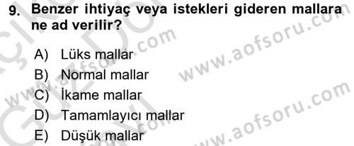 Sanayi Ekonomisi Dersi 2016 - 2017 Yılı (Vize) Ara Sınav Soruları 9. Soru