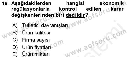 Sanayi Ekonomisi Dersi 2016 - 2017 Yılı (Final) Dönem Sonu Sınav Soruları 16. Soru