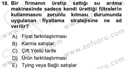 Sanayi Ekonomisi Dersi 2016 - 2017 Yılı (Final) Dönem Sonu Sınav Soruları 18. Soru