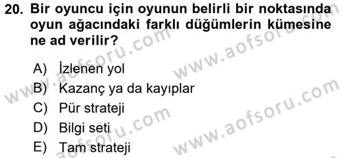 Sanayi Ekonomisi Dersi 2016 - 2017 Yılı (Final) Dönem Sonu Sınav Soruları 20. Soru