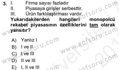 Sanayi Ekonomisi Dersi 2016 - 2017 Yılı (Final) Dönem Sonu Sınav Soruları 3. Soru