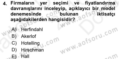 Sanayi Ekonomisi Dersi 2016 - 2017 Yılı (Final) Dönem Sonu Sınav Soruları 4. Soru