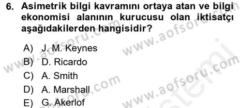 Sanayi Ekonomisi Dersi 2016 - 2017 Yılı (Final) Dönem Sonu Sınav Soruları 6. Soru