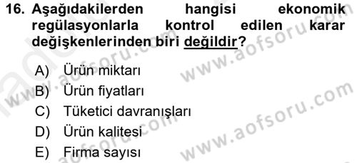 Sanayi Ekonomisi Dersi 2017 - 2018 Yılı 3 Ders Sınav Soruları 16. Soru