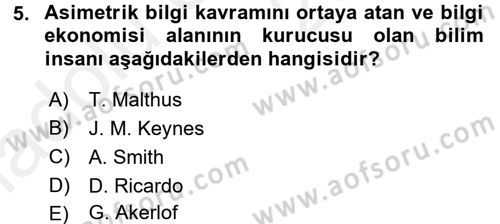 Sanayi Ekonomisi Dersi 2017 - 2018 Yılı 3 Ders Sınav Soruları 5. Soru