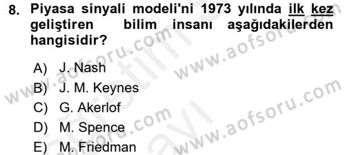 Sanayi Ekonomisi Dersi 2017 - 2018 Yılı 3 Ders Sınav Soruları 8. Soru