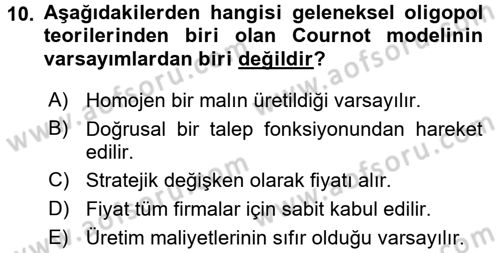 Sanayi Ekonomisi Dersi 2017 - 2018 Yılı (Vize) Ara Sınav Soruları 10. Soru