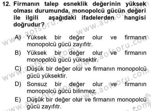 Sanayi Ekonomisi Dersi 2017 - 2018 Yılı (Vize) Ara Sınav Soruları 12. Soru