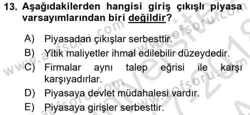 Sanayi Ekonomisi Dersi 2017 - 2018 Yılı (Vize) Ara Sınav Soruları 13. Soru