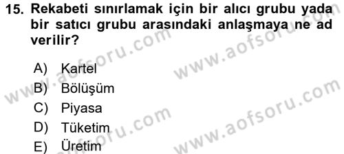 Sanayi Ekonomisi Dersi 2017 - 2018 Yılı (Vize) Ara Sınav Soruları 15. Soru