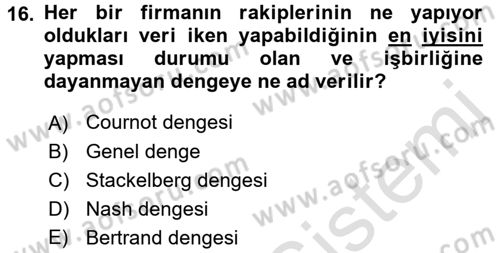 Sanayi Ekonomisi Dersi 2017 - 2018 Yılı (Vize) Ara Sınav Soruları 16. Soru