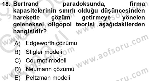 Sanayi Ekonomisi Dersi 2017 - 2018 Yılı (Vize) Ara Sınav Soruları 18. Soru
