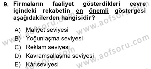 Sanayi Ekonomisi Dersi 2017 - 2018 Yılı (Vize) Ara Sınav Soruları 9. Soru